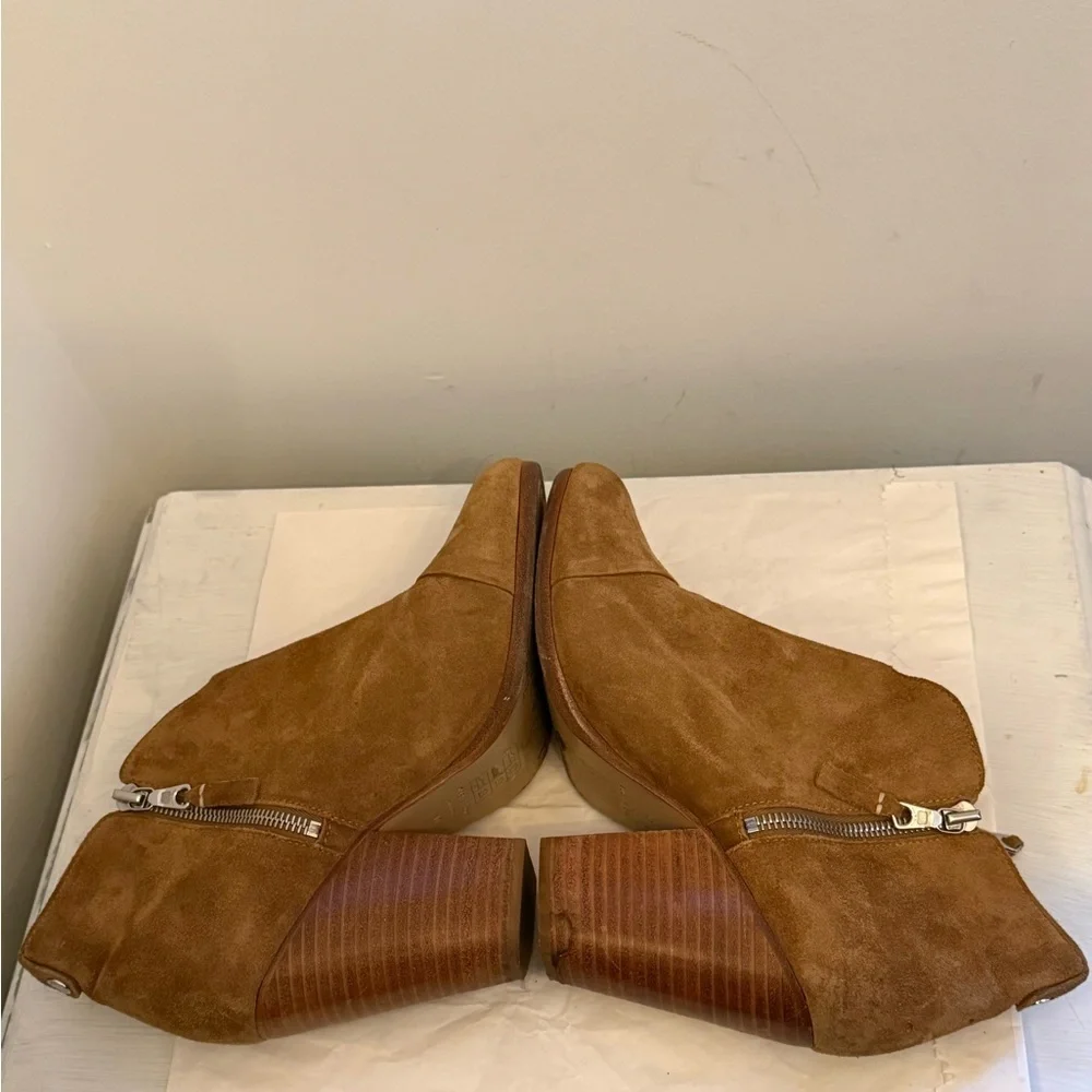 Rag & Bone Margot Tan Suede Side Zip Stacked Heel Ankle Boots Size 10